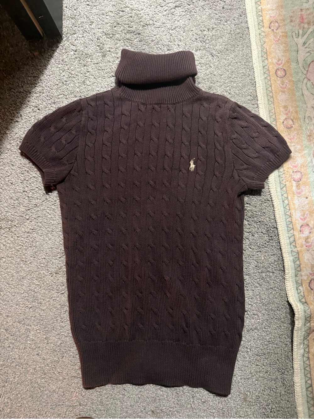 Ralph Lauren Brown Cable-Knit Short Sleeve Turtleneck Sweater